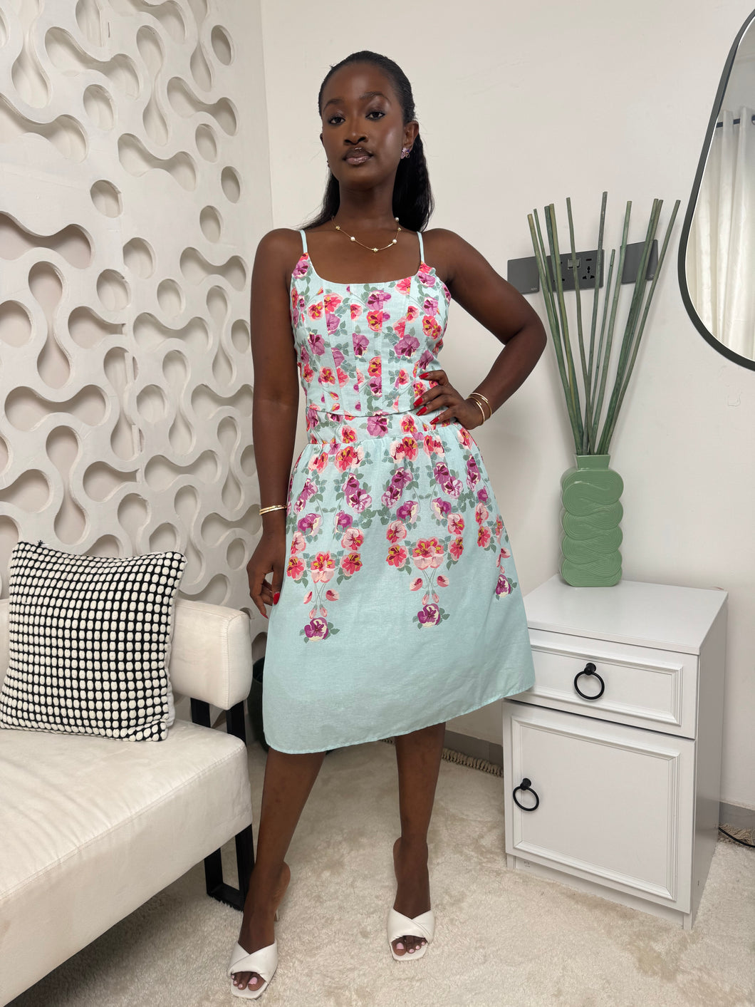 Blue floral corset two piece