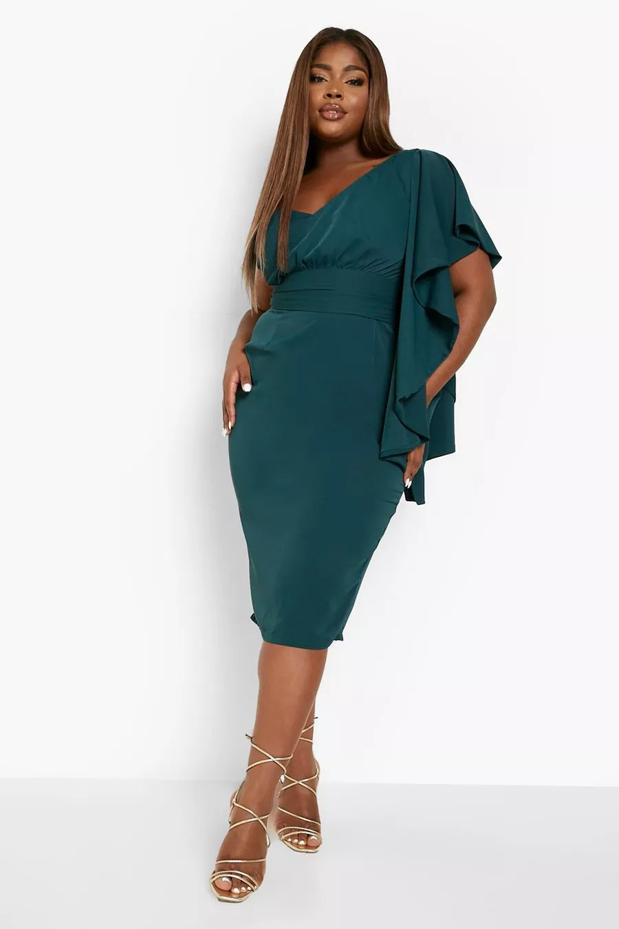 Green plus size midi one arm dress