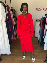 Load image into Gallery viewer, Red long sleeves cut out midi dress

