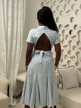 Load image into Gallery viewer, Blue and white striped midi open back dress
