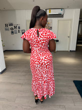 Load image into Gallery viewer, Red and white pattern Midaxi bodycon dress

