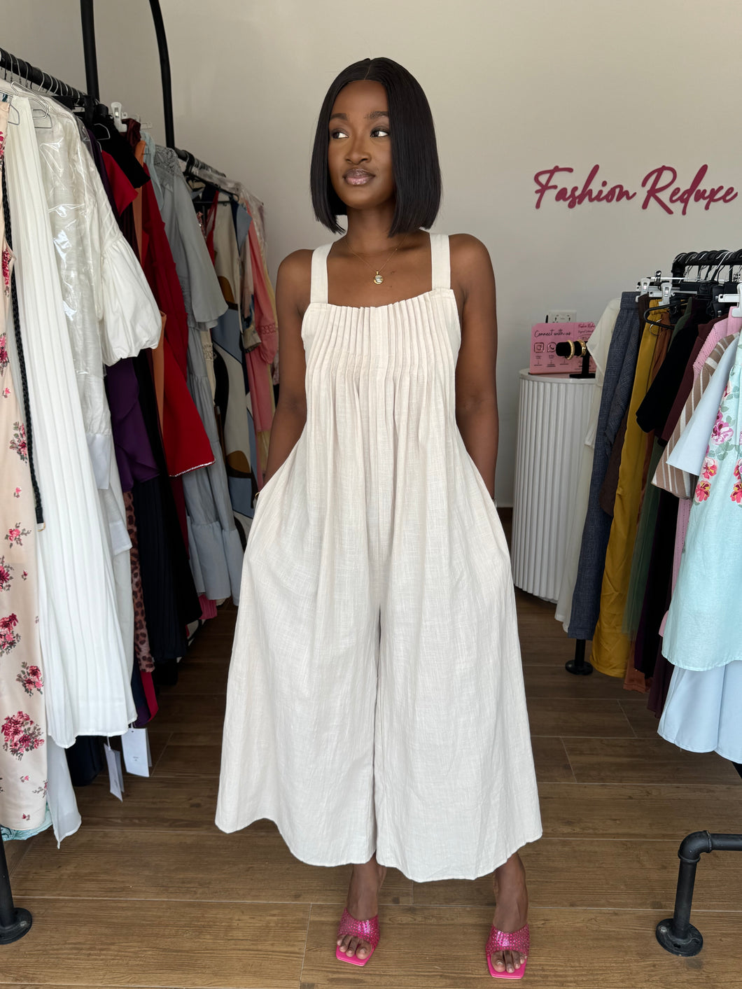 Nude open back midi jumpsuit