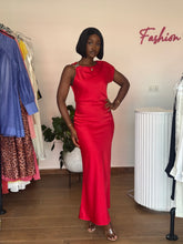 Load image into Gallery viewer, Red one arm jeweled maxi dress
