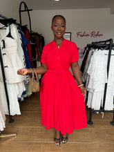 Load image into Gallery viewer, Red belted midi shift dress

