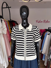 Load image into Gallery viewer, Black stripped button detail top
