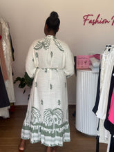 Load image into Gallery viewer, Green and white belted maxi belted dress
