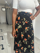 Load image into Gallery viewer, Black floral wrap skirt
