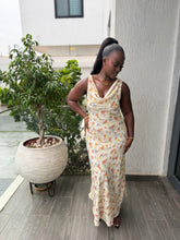 Load image into Gallery viewer, Floral satin open back maxi dress
