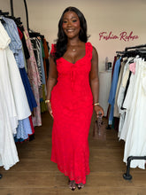 Load image into Gallery viewer, Red floral pattern midi sleeveless slip dress
