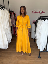 Load image into Gallery viewer, Mustard belted maxi shirt dress
