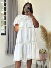 Load image into Gallery viewer, White lace detailed midi shift dress
