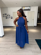 Load image into Gallery viewer, Blue chiffon maxi belted dress
