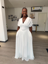 Load image into Gallery viewer, White maxi elastic waist chiffon dress
