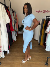 Load image into Gallery viewer, Blue ribbed polo midi dress
