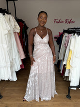 Load image into Gallery viewer, Grey patterned maxi wrap dress
