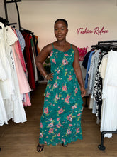 Load image into Gallery viewer, Green floral chiffon maxi dress
