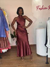 Load image into Gallery viewer, Brown halter neck maxi open back dress
