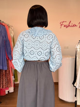 Load image into Gallery viewer, Blue lace long sleeves blouse
