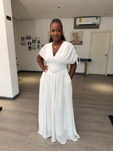 Load image into Gallery viewer, White maxi elastic waist chiffon dress
