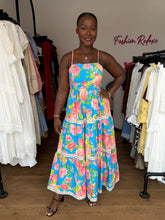 Load image into Gallery viewer, Blue and pink floral sleeveless maxi dress
