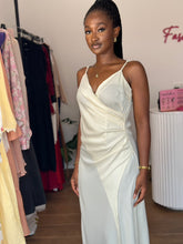 Load image into Gallery viewer, Cream satin split maxi dress
