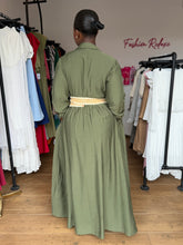 Load image into Gallery viewer, Green long sleeves belted maxi dress
