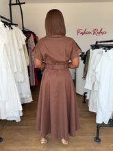 Load image into Gallery viewer, Brown linen sleeveless belted dress
