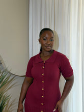 Load image into Gallery viewer, Wine gold detail midi dress
