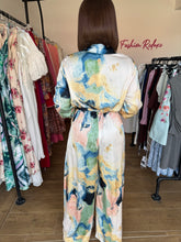 Load image into Gallery viewer, Multi colored satin long sleeves belted jumpsuit
