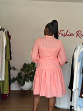 Load image into Gallery viewer, Light pink lace detail belted long sleeves dress
