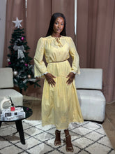 Load image into Gallery viewer, Yellow brown belted long sleeves maxi dress
