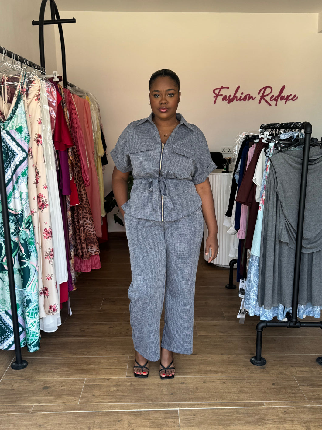 Grey woven two piece