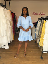 Load image into Gallery viewer, Blue longsleeves mini linen dress
