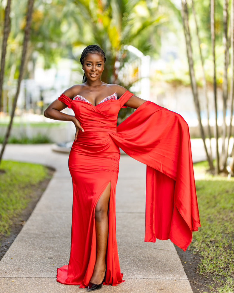 Red embellished maxi dress