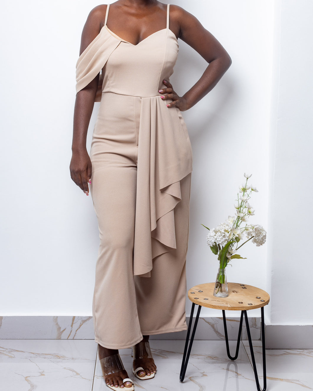 Nude frill jumpsuit